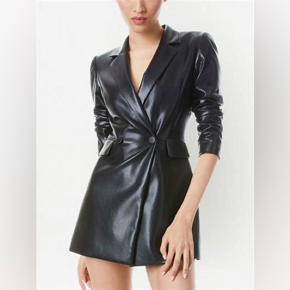 Alice + Olivia Kylie Faux Leather Blazer Dress Tuxedo Romper - Picture 1 of 16